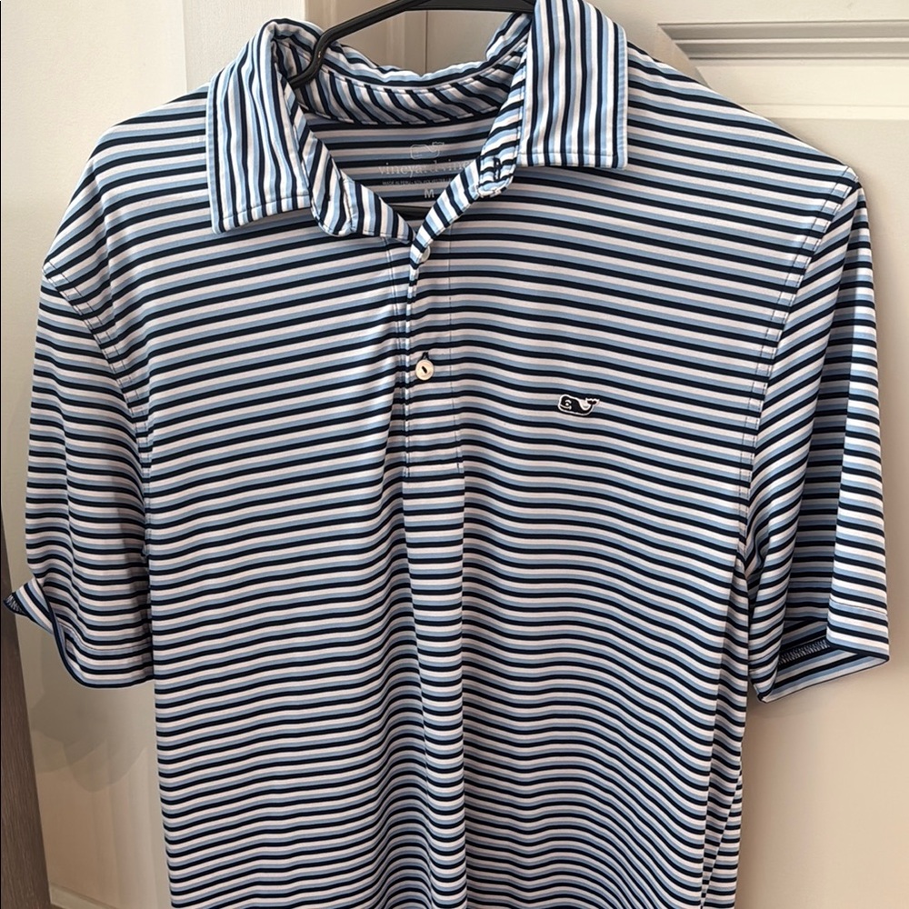 Vineyard Vines Men's Blue Striped Polo Shirt (Medium)